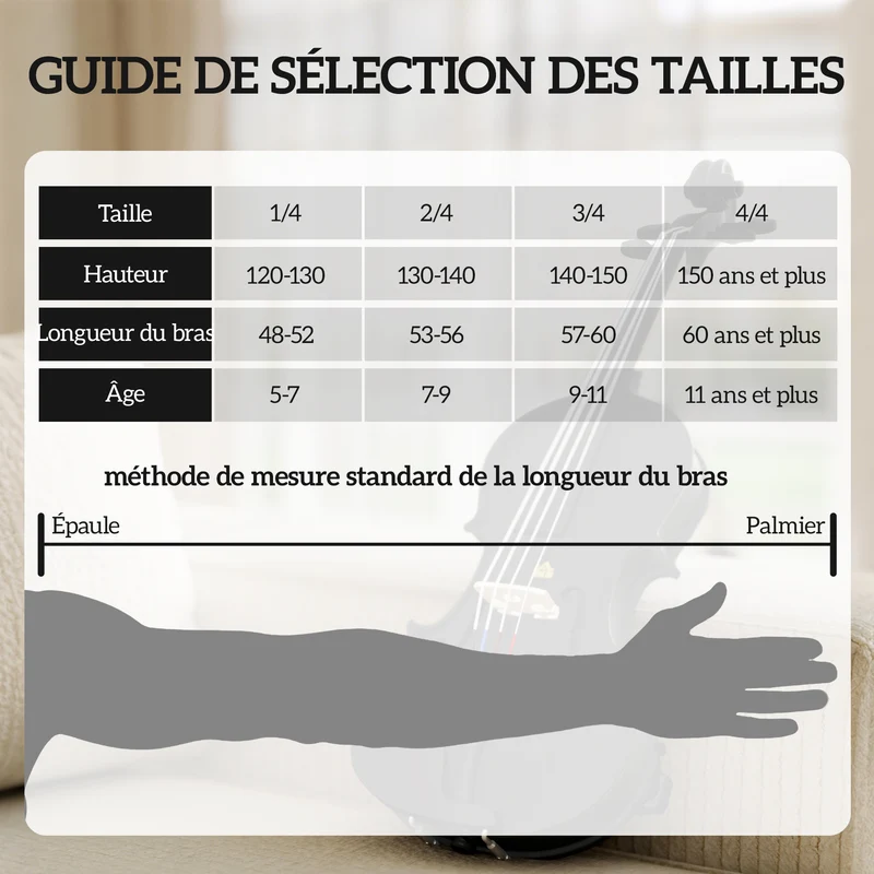 Violon 4/4 ensemble débutants 60 x 21 x 7 cm son chaleureux étui léger transportable finition classique en bois noir 21_0008055