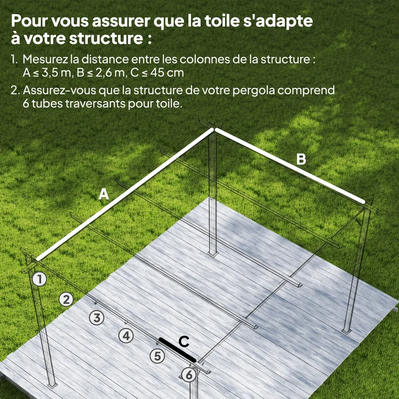Toile de toit pergola rétractable 350 x 260 cm protection solaire 10 œillets drainage anti uv moderne en polyester crème 21_0004809