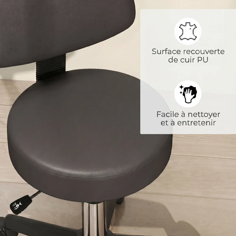Tabouret de massage pivotant professionnel 35 x 72-84 x 32 cm hauteur réglable assise rembourrée moderne en PU gris 21_0000780