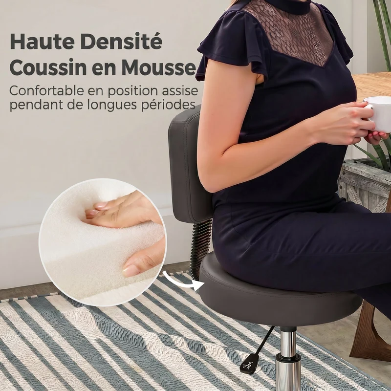 Tabouret de massage pivotant professionnel 35 x 72-84 x 32 cm hauteur réglable assise rembourrée moderne en PU gris 21_0000780