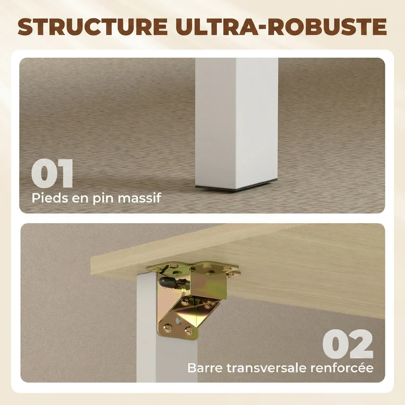 Table à manger pliante extensible 168,2 x 85 x 73 cm gain de place tiroirs et étagères rangement scandinave en MDF blanc 21_0003401