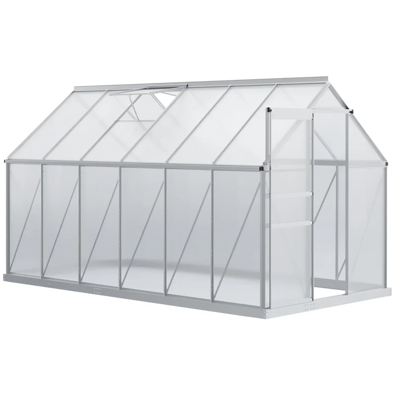 Serre de jardin avec fondation 190 x 375 x 199 cm paroi isolée aération réglable contemporain épuré en aluminium argent 21_0004223