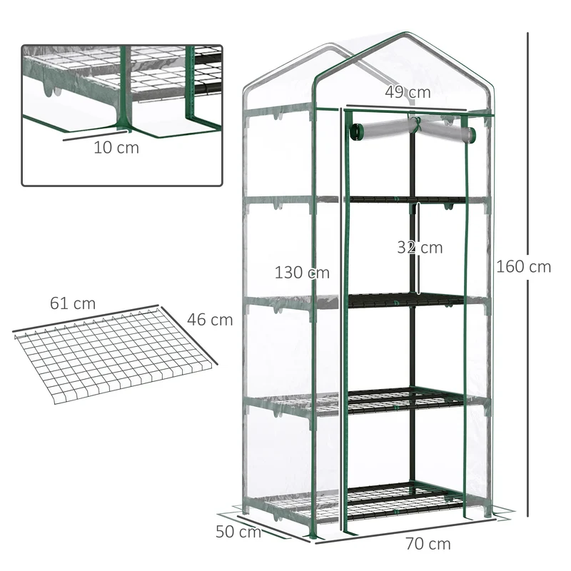 Serre de jardin 4 étagères 70 x 50 x 160 cm protection intempéries robuste gain de place contemporain en PVC transparent 21_0004097