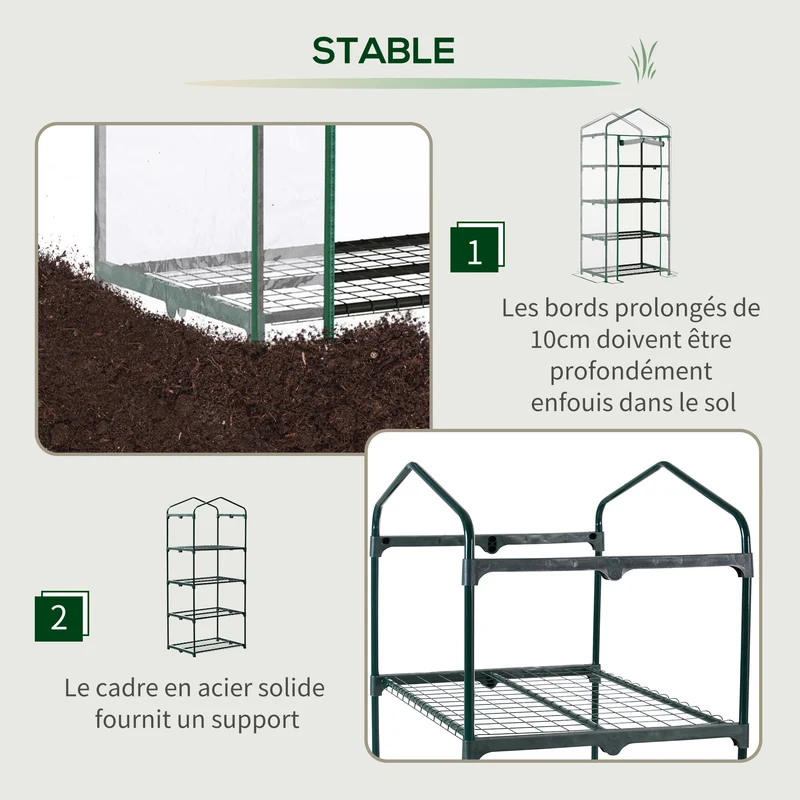 Serre de jardin 4 étagères 70 x 50 x 160 cm protection intempéries robuste gain de place contemporain en PVC transparent 21_0004097