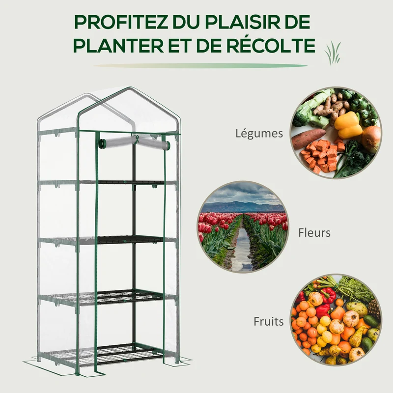 Serre de jardin 4 étagères 70 x 50 x 160 cm protection intempéries robuste gain de place contemporain en PVC transparent 21_0004097