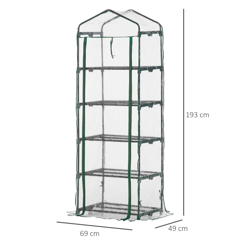 Serre de balcon 69 x 49 x 193 cm 5 étagères porte zippée pour légumes fleurs style moderne épuré en PVC transparent 21_0004165