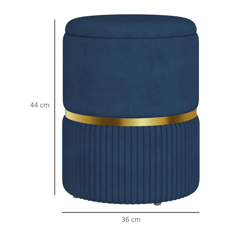 Pouf coffre rond assise d'appoint rangement 36 x 36 x 44 cm pratique design confortable côtelé en velours bleu foncé 21_0002930