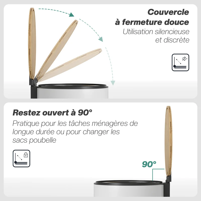 Poubelle de cuisine à pédale 36 x 30 x 60,5 cm seau intérieur amovible fermeture douce moderne design en métal blanc 21_0005938