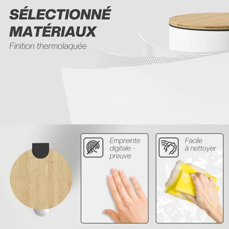 Poubelle de cuisine à pédale 36 x 30 x 60,5 cm seau intérieur amovible fermeture douce moderne design en métal blanc 21_0005938