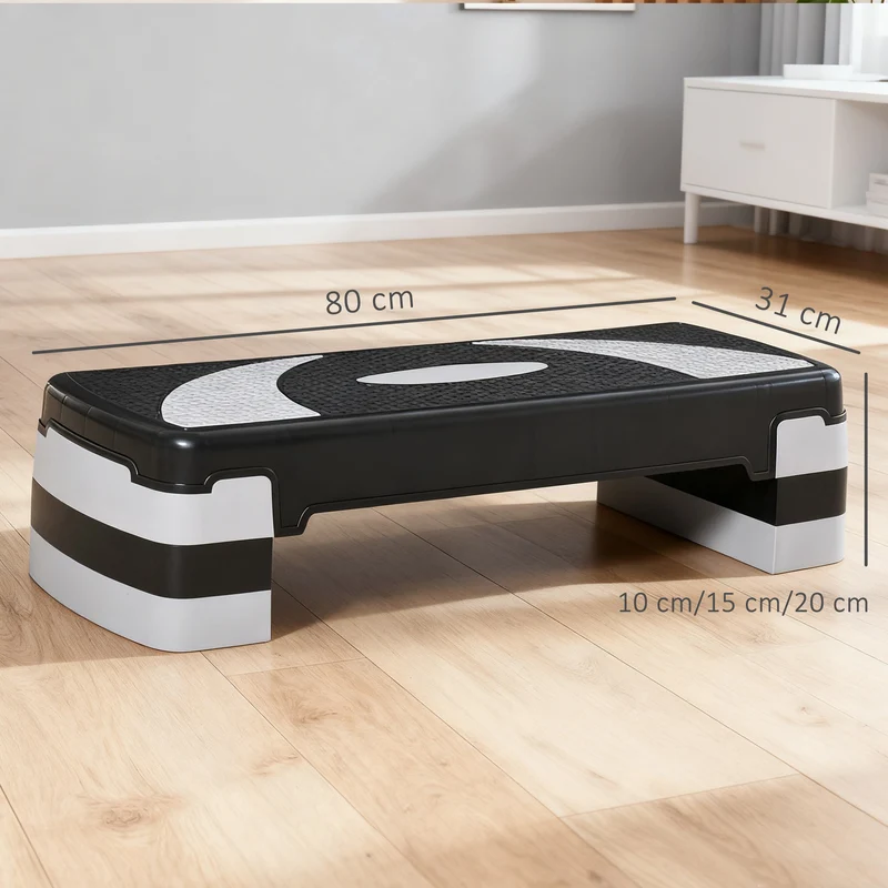 Plateforme d'aérobic réglable 80 x 31 x 20 cm surface antidérapante portable tonification pour salon moderne en PP noir 21_0006677