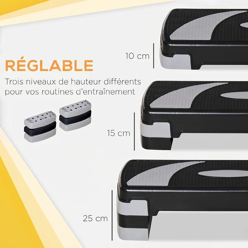 Plateforme d'aérobic réglable 80 x 31 x 20 cm surface antidérapante portable tonification pour salon moderne en PP noir 21_0006677