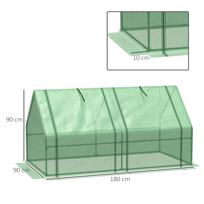 Mini serre tunnel jardin 180 x 90 x 90 cm protège plantes anti-uv fenêtres zippées contemporain en polyéthylène vert 21_0004081
