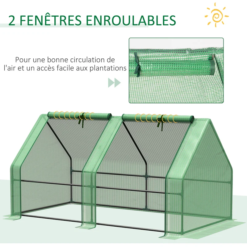 Mini serre tunnel jardin 180 x 90 x 90 cm protège plantes anti-uv fenêtres zippées contemporain en polyéthylène vert 21_0004081