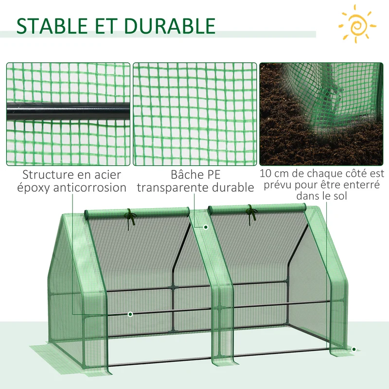 Mini serre tunnel jardin 180 x 90 x 90 cm protège plantes anti-uv fenêtres zippées contemporain en polyéthylène vert 21_0004081