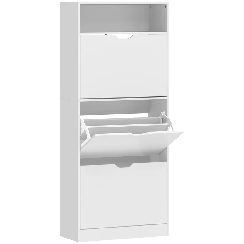 Meuble à chaussures d'entrée 60 x 26 x 140 cm optimisation d'espace avec étagères réglables épuré moderne en MDF blanc 21_0002816