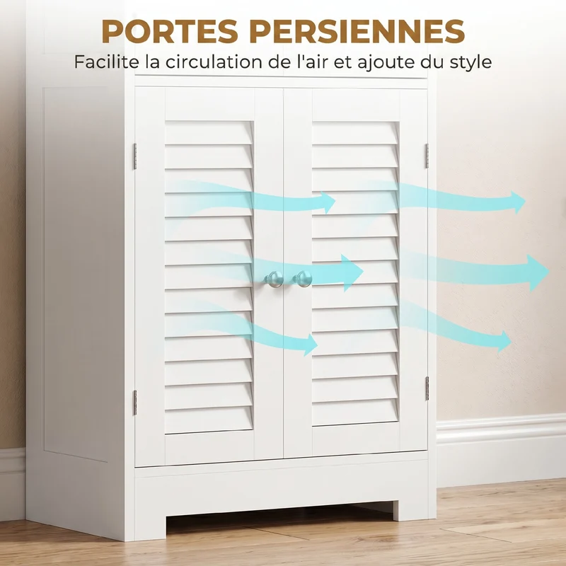 Meuble haut de salle de bain colonne 60 x 30 x 170,5 cm étagère réglable rangement style moderne épuré en MDF blanc 21_0002017
