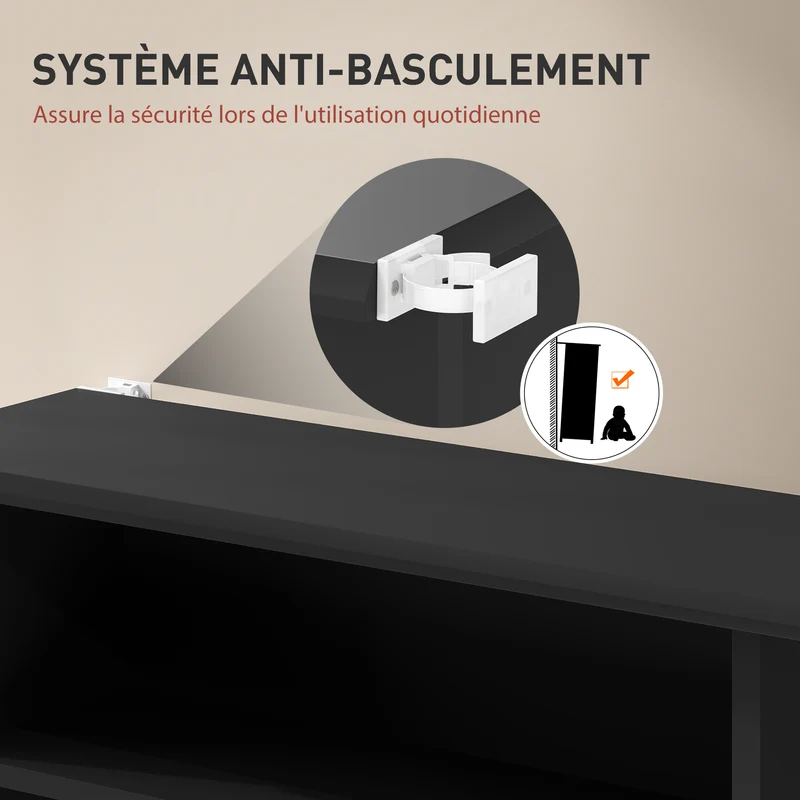 Meuble de rangement cd et dvd peu profond 58 x 24 x 126.3 cm anti basculement contemporain en panneau de particules noir 21_0002518