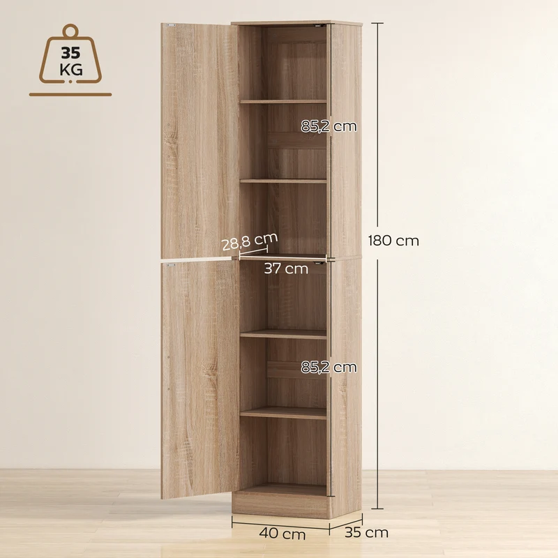 Meuble colonne de salle de bain rangement 40 x 35 x 180 cm gain de place étagères réglables épuré en MDF bois naturel 21_0002524