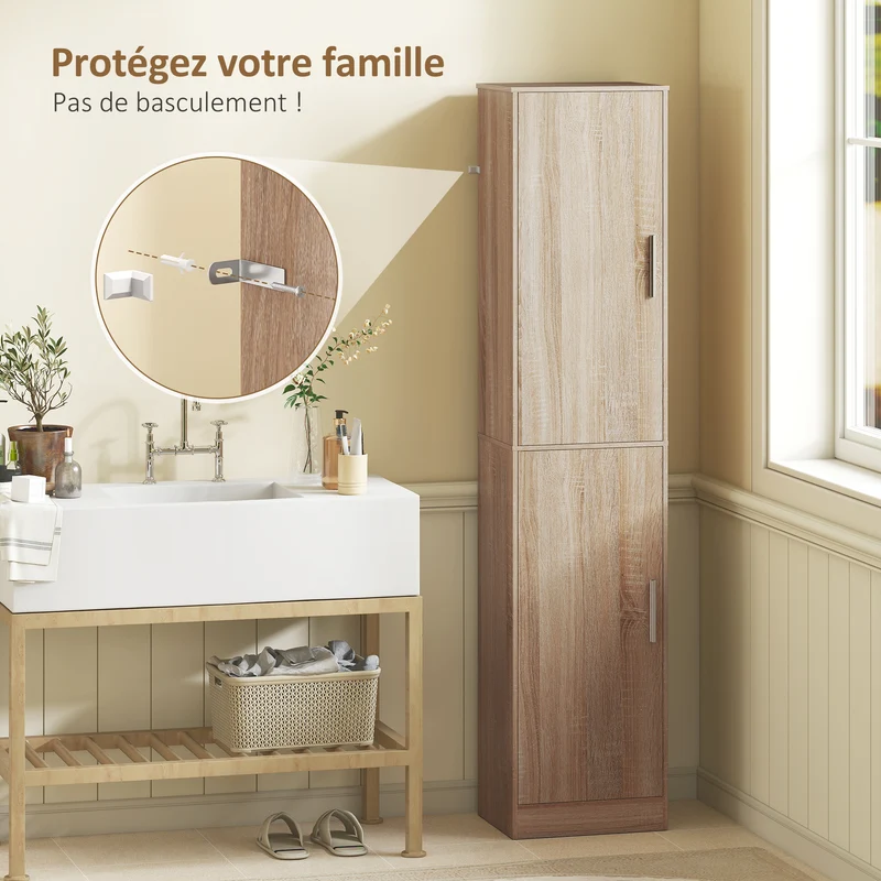 Meuble colonne de salle de bain rangement 40 x 35 x 180 cm gain de place étagères réglables épuré en MDF bois naturel 21_0002524
