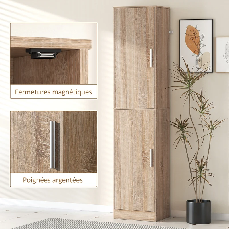 Meuble colonne de salle de bain rangement 40 x 35 x 180 cm gain de place étagères réglables épuré en MDF bois naturel 21_0002524