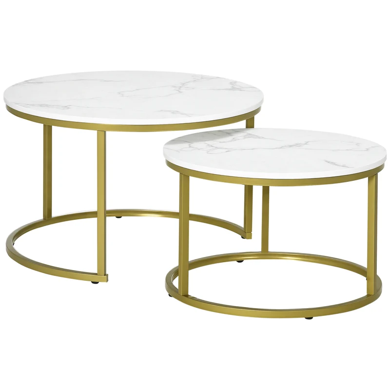 Lot de 2 tables gigognes encastrables 74 x 46.3 cm et 59 x 38.5 cm gain de place pratiques moderne design en MDF blanc 21_0003088