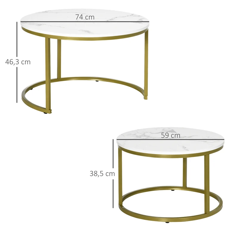 Lot de 2 tables gigognes encastrables 74 x 46.3 cm et 59 x 38.5 cm gain de place pratiques moderne design en MDF blanc 21_0003088
