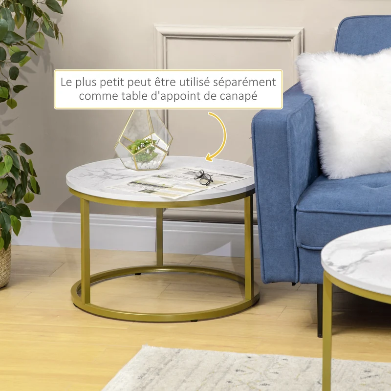 Lot de 2 tables gigognes encastrables 74 x 46.3 cm et 59 x 38.5 cm gain de place pratiques moderne design en MDF blanc 21_0003088