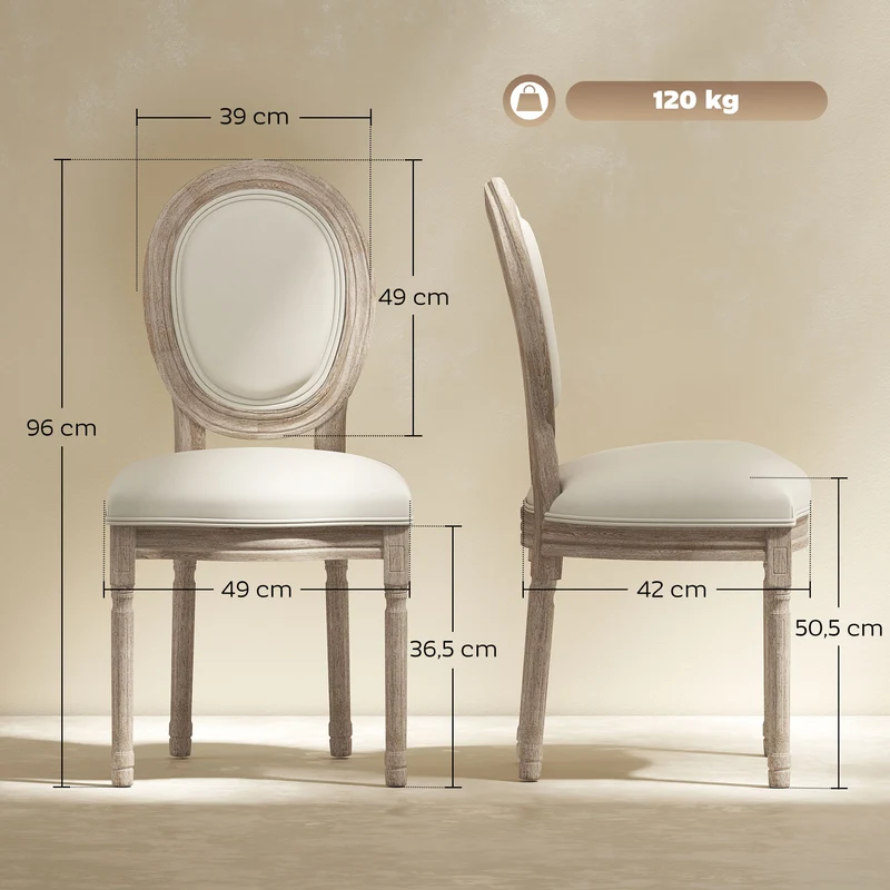 Lot de 2 chaises médaillon salle à manger 49 x 56 x 96 cm dossier ergonomique assise mousse classique en tissu beige 21_0002252