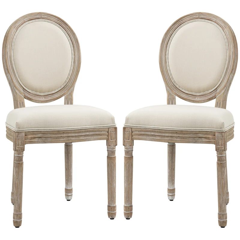 Lot de 2 chaises médaillon salle à manger 49 x 56 x 96 cm dossier ergonomique assise mousse classique en tissu beige 21_0002252