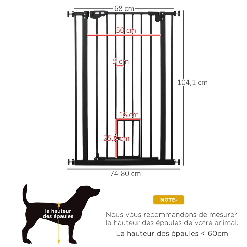 Lot de 2 barrières sécurité animaux 74 x 104 x 68 cm réglables double verrouillage extra haut design salon en acier noir 21_0007500