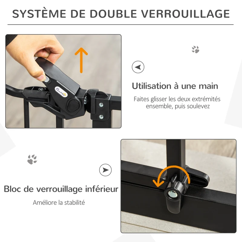 Lot de 2 barrières sécurité animaux 74 x 104 x 68 cm réglables double verrouillage extra haut design salon en acier noir 21_0007500
