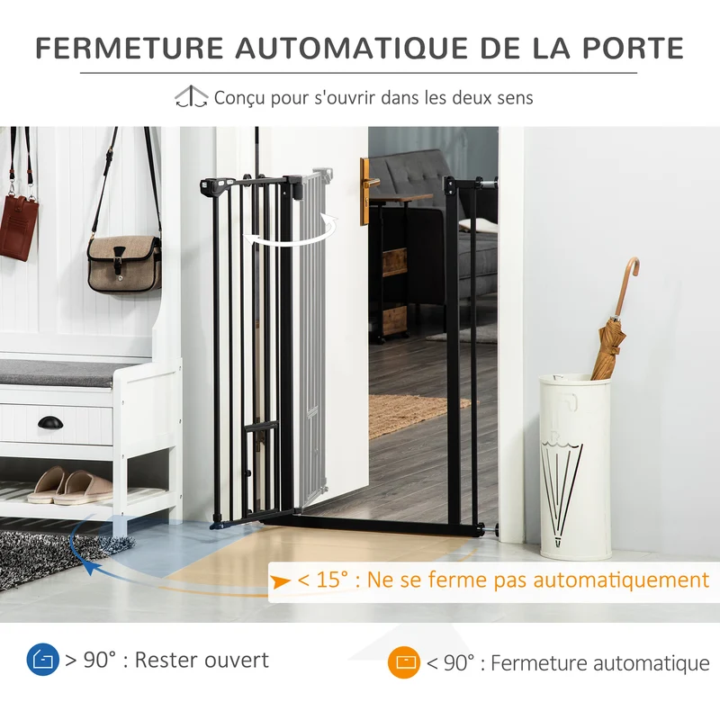 Lot de 2 barrières sécurité animaux 74 x 104 x 68 cm réglables double verrouillage extra haut design salon en acier noir 21_0007500