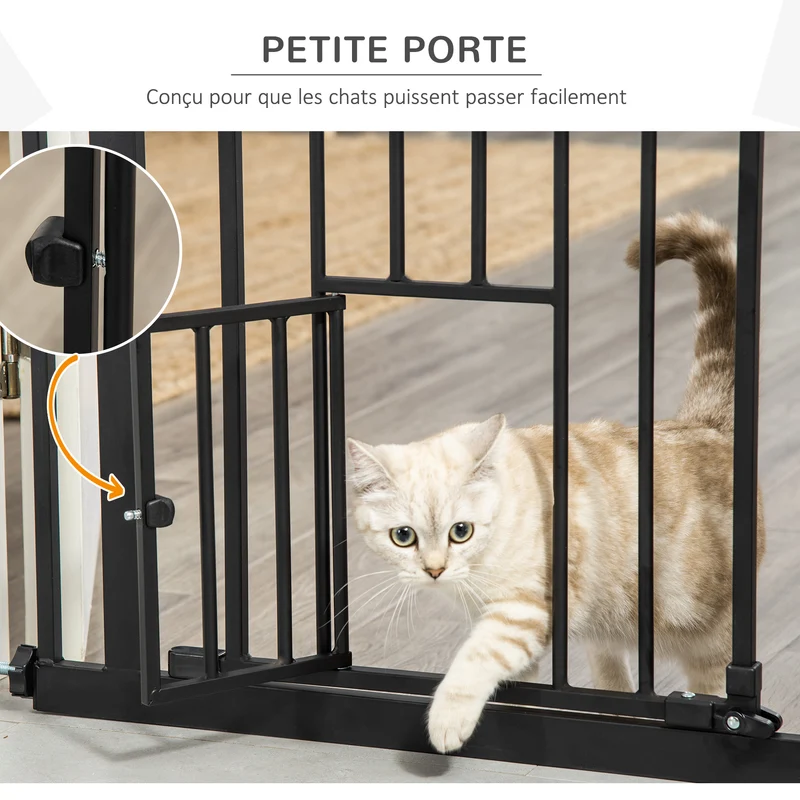 Lot de 2 barrières sécurité animaux 74 x 104 x 68 cm réglables double verrouillage extra haut design salon en acier noir 21_0007500