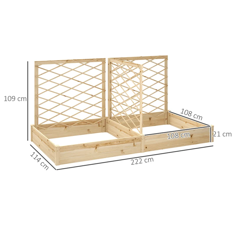Jardinière surélevée balcon 222 x 114 x 109 cm trois treillis modulables deux bacs séparés rustique en bois naturel 21_0005553