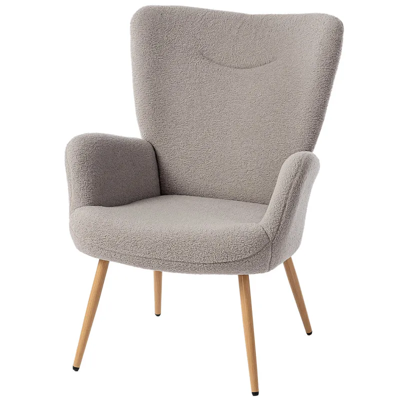 Fauteuil d'appoint de salon dossier large accoudoirs 71 x 74 x 98 cm confortable scandinave en tissu bouclette gris 21_0003540
