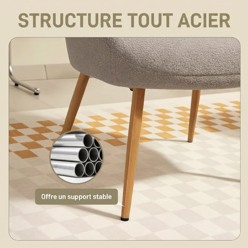 Fauteuil d'appoint de salon dossier large accoudoirs 71 x 74 x 98 cm confortable scandinave en tissu bouclette gris 21_0003540