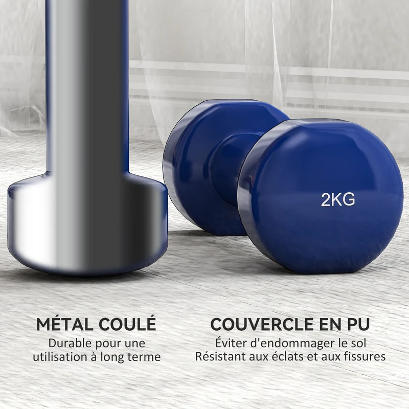 Ensemble d'haltères courts musculation 41 x 30 x 8 cm 10 kg anti-roulement prise ergonomique design moderne en PU noir 21_0006771