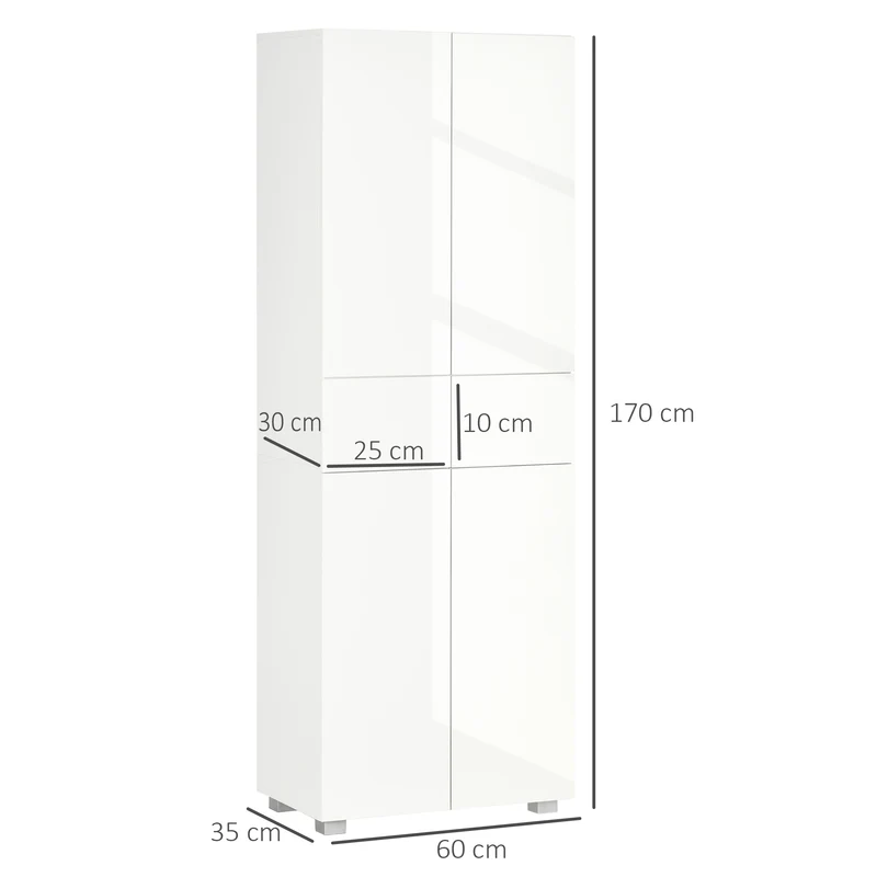 Buffet rangement cuisine 60 x 35 x 170 cm grand rangement avec étagères réglables contemporain épuré en MDF blanc laqué 21_0002268