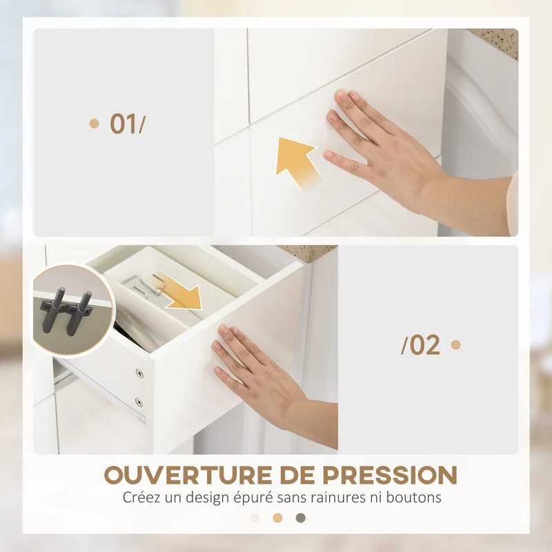 Buffet rangement cuisine 60 x 35 x 170 cm grand rangement avec étagères réglables contemporain épuré en MDF blanc laqué 21_0002268
