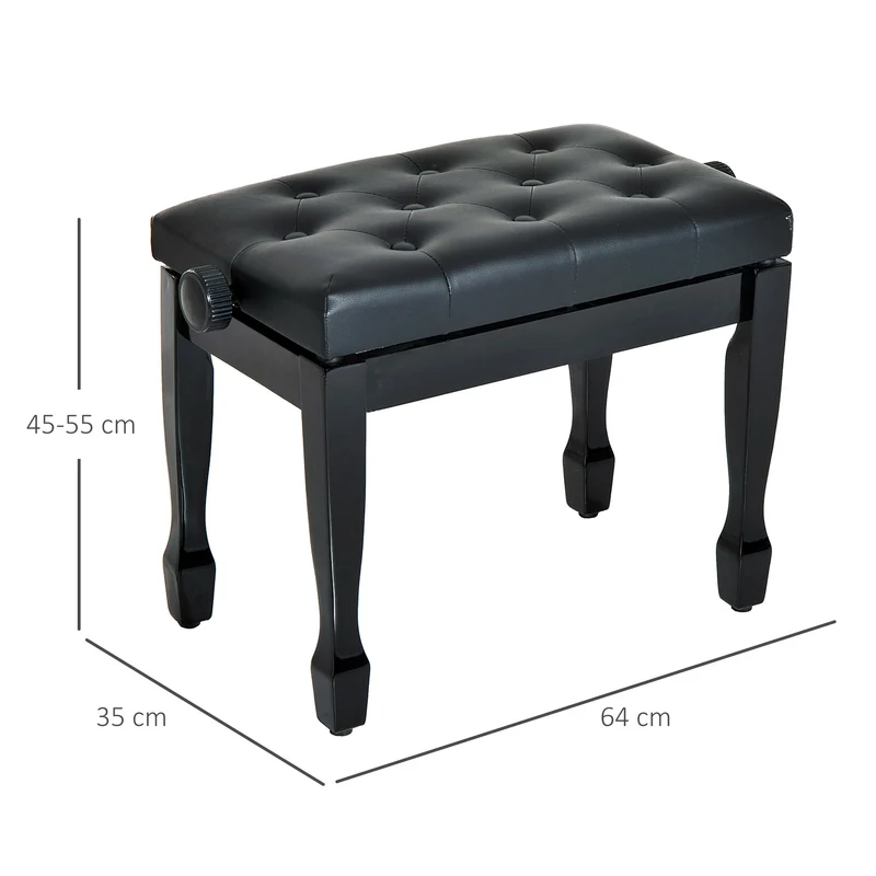 Banc de piano réglable 64 x 35 x 45-55 cm assise capitonnée confortable antidérapant style classique élégant en bois noir 21_0000099