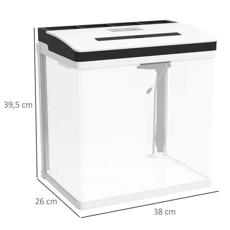 Aquarium rectangulaire pour poissons 38 x 26 x 39,5 cm filtration silencieuse éclairage led moderne épuré en verre blanc 21_0008039