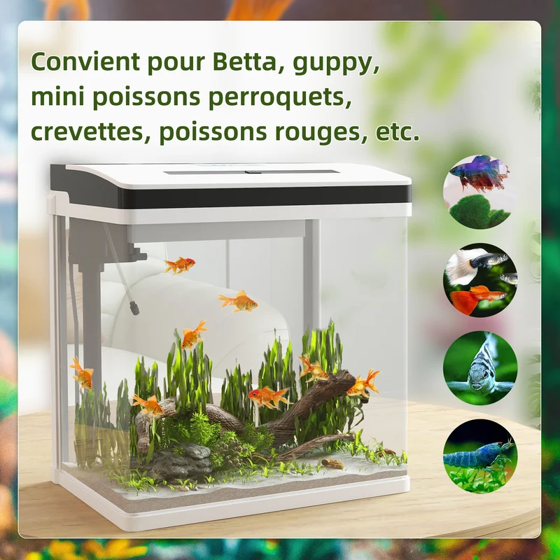Aquarium rectangulaire pour poissons 38 x 26 x 39,5 cm filtration silencieuse éclairage led moderne épuré en verre blanc 21_0008039