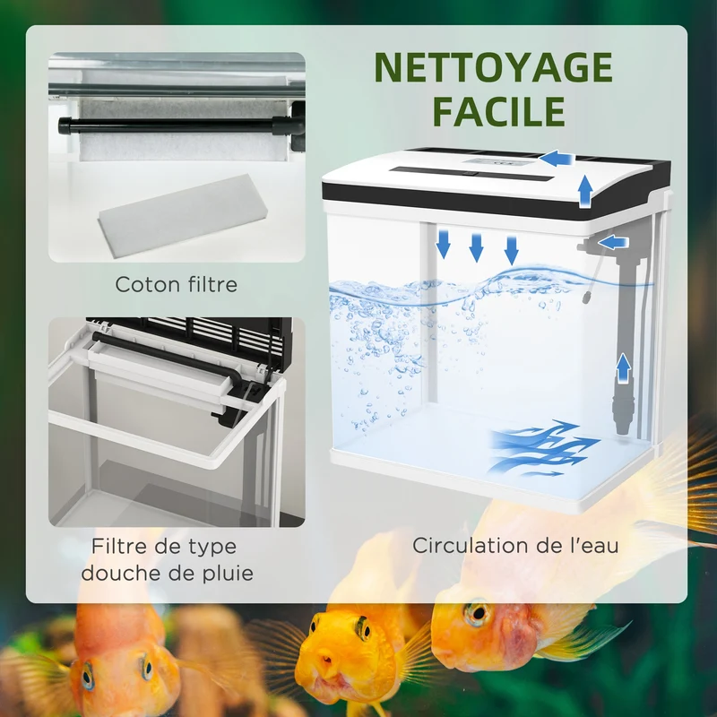 Aquarium rectangulaire pour poissons 38 x 26 x 39,5 cm filtration silencieuse éclairage led moderne épuré en verre blanc 21_0008039