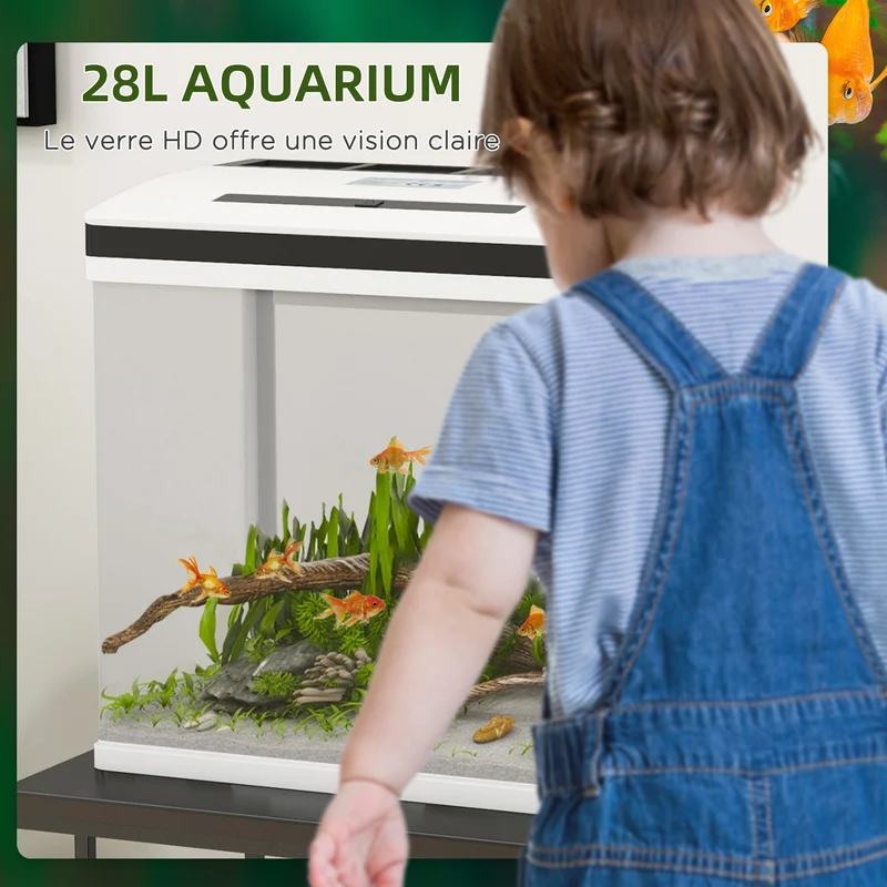 Aquarium rectangulaire pour poissons 38 x 26 x 39,5 cm filtration silencieuse éclairage led moderne épuré en verre blanc 21_0008039