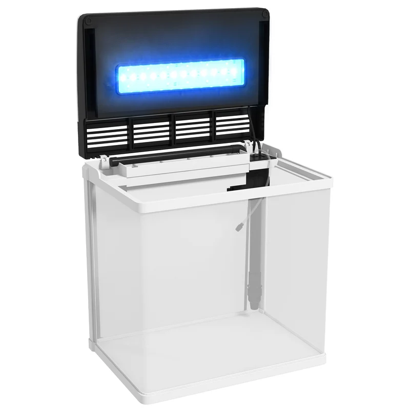 Aquarium rectangulaire pour poissons 38 x 26 x 39,5 cm filtration silencieuse éclairage led moderne épuré en verre blanc 21_0008039