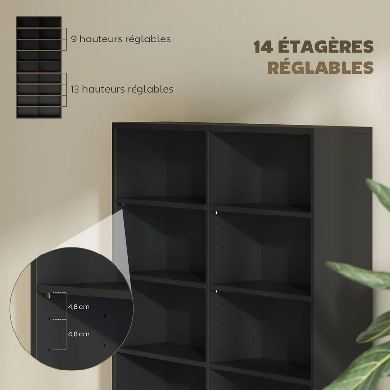 Étagère cd dvd 78 x 24 x 175 cm grande capacité anti basculement style moderne pour salon en panneau de particules noir 21_0002508