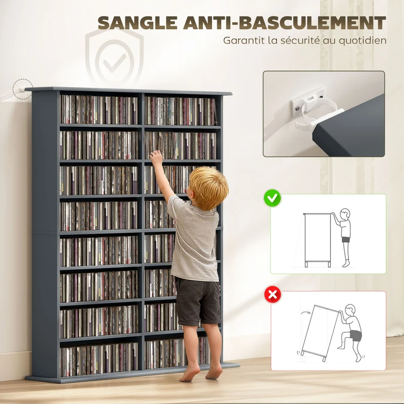 Étagère cd dvd 106.5 x 24 x 126.3 cm grande capacité étagères ajustables moderne épuré en panneau de particules gris 21_0002514