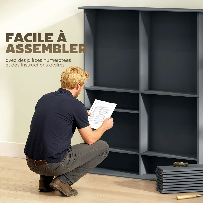 Étagère cd dvd 106.5 x 24 x 126.3 cm grande capacité étagères ajustables moderne épuré en panneau de particules gris 21_0002514