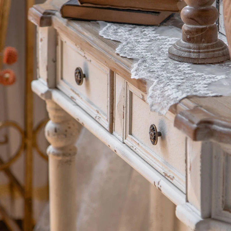 Traditional Vintage Fir Wood Rectangular Entryway Table With 2-Drawer Storage For Foyer, Living Room & Bedroom