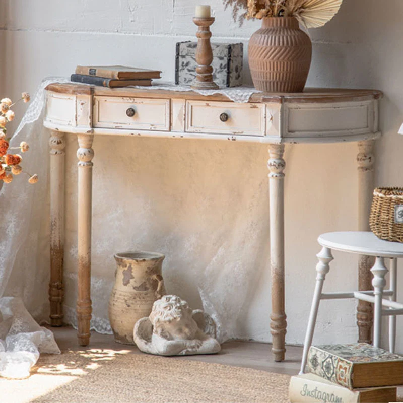 Traditional Vintage Fir Wood Rectangular Entryway Table With 2-Drawer Storage For Foyer, Living Room & Bedroom